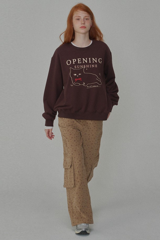 OPENING SUNSHINE - 스웻셔츠 - Kitten-printed Sweat Shirts_Brown