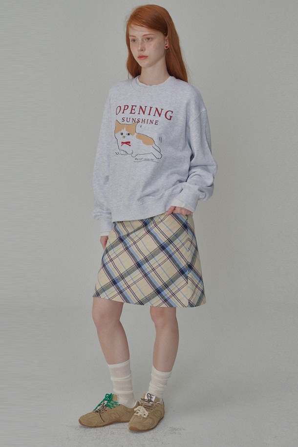 OPENING SUNSHINE - 스웻셔츠 - Kitten-printed Sweat Shirts_Light Gray