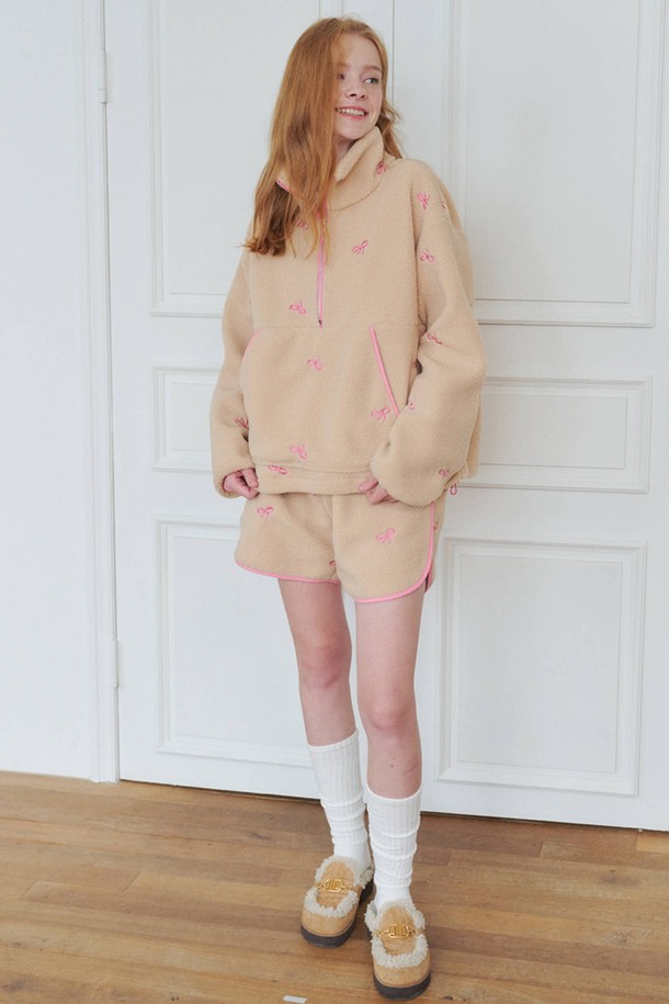 OPENING SUNSHINE - 긴소매 티셔츠 - Set_Ribbon Pointed Fleece Anorak +Short-pants_Beige