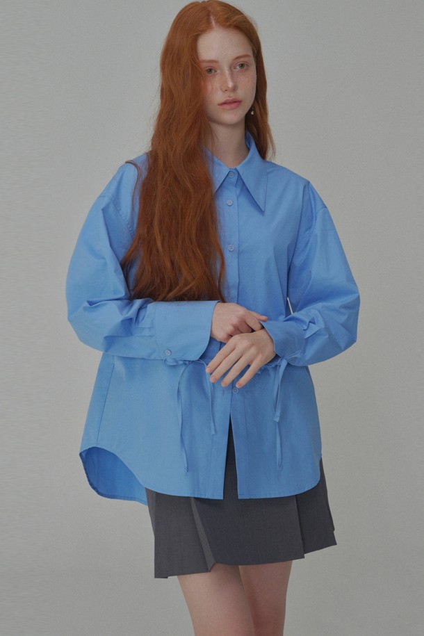 OPENING SUNSHINE - 셔츠 - Ribbon Detailed Over-fit Cotton Shirt_Blue