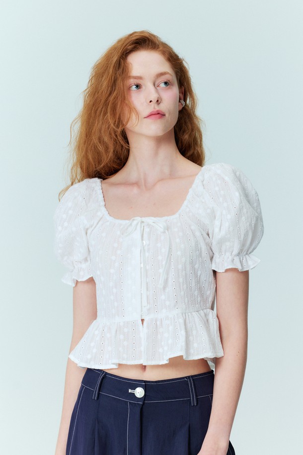 OPENING SUNSHINE - 블라우스 - [리퍼브]Flower embroidery puff blouse_white