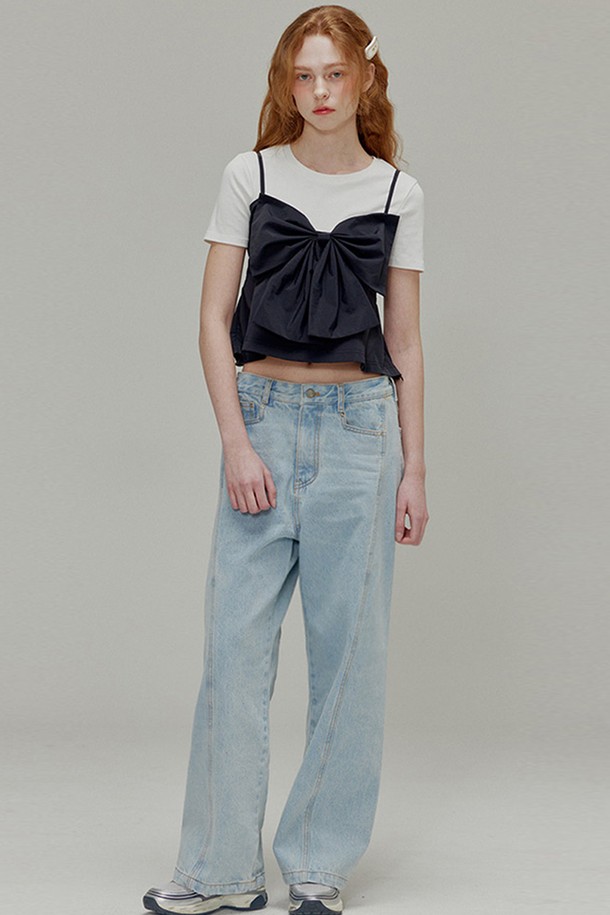 OPENING SUNSHINE - 데님 - Low rise wide denim pants_Light indigo