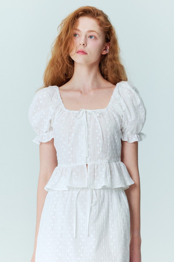 OPENING SUNSHINE - 블라우스 - [리퍼브]Flower embroidery puff blouse_white