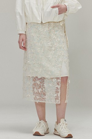 Butterfly sequin wrap skirt set_Cream