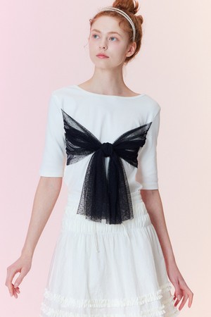 Ribbon detail ballerina t-shirt_White