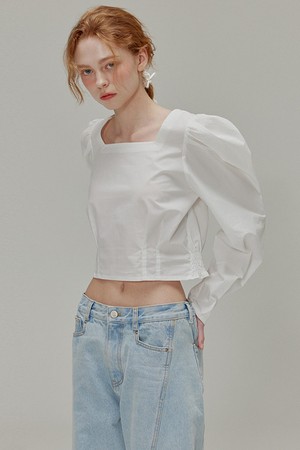 Square neck cotton blouse_White