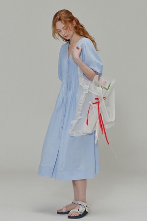 Linen Pleated Dress_Blue