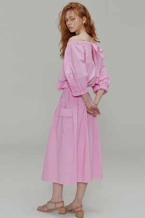 Balloon shirring pleated dress_Pink