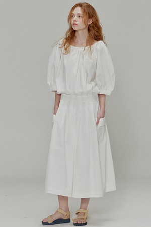 Balloon shirring pleated dress_White