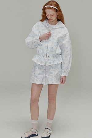 Set_Kitten printed nylon hooded jumper + Shorts_White