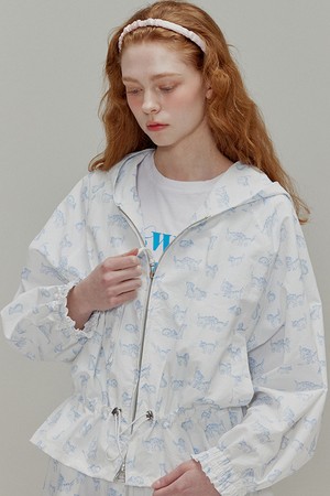 Kitten printed nylon hooded jumper_White