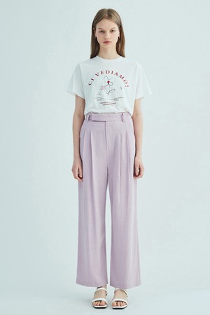 Linen two-tuck wide pants_Lavender