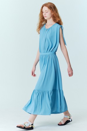 Summer pleated maxi dress_Blue