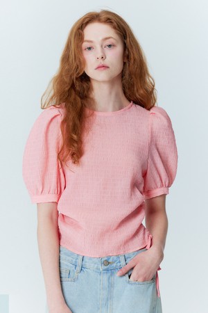 Crinkle string blouse_Coral Pink