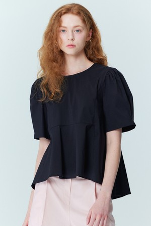 Back Ribbon Detail Peplum Blouse_Black