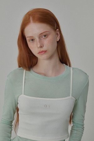 Ribbed bustier logo top_Ivory