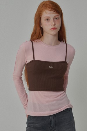 Ribbed bustier logo top_Brown