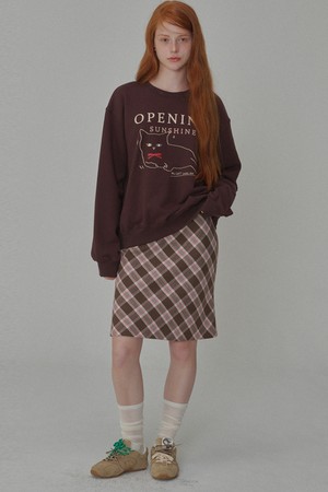 Oblique Check Patterned Midium Skirt_Brown