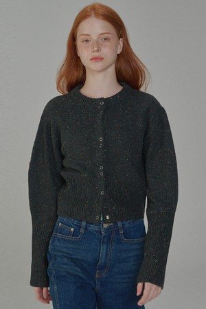 Round neck wool crop knit cardigan_Gray