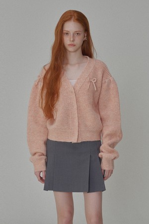 Mohair Ribbon Pointed Cardigan Pink