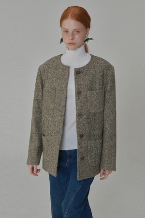 Fancy Wool Round Jacket_Brown