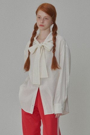 Silky Tie Hodieed Ribbon Blouse_Ivory