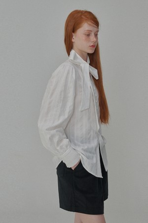 Puff Sleeve Tie Cotton Blouse_White