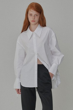 Ribbon Detailed Over-fit Cotton Shirt_White