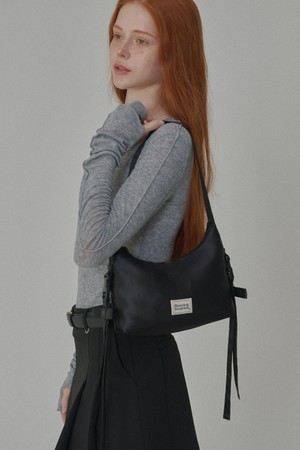 Side Detailed Ribbon Hobo Bag_Black