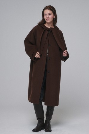 Hooded muffler handmade long coat_Chocolate Brown