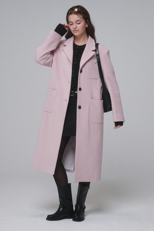 Single-breasted Wool long coat_Pink