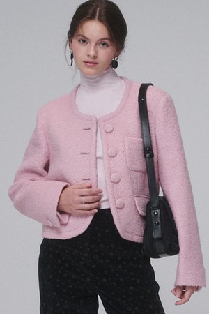 Boucle Wool Cropped Jacket_Pink