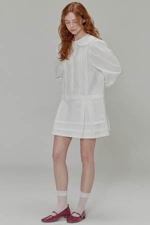 [리퍼브]Round collar pin tuck cotton mini dress_White