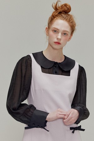 [리퍼브] Round collar see-through blouse_Black
