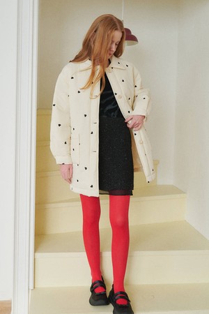 [리퍼브] Heart-patterned Padding Half Coat_Cream