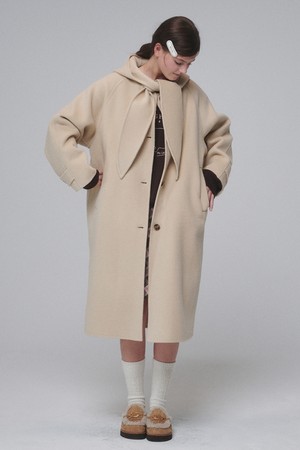 [리퍼브] Hooded muffler handmade long coat_Butter