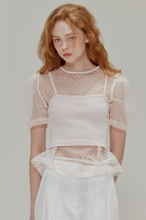 [리퍼브] Ribbed bustier logo top_Light pink