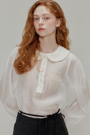 [리퍼브] Round collar see-through blouse_Ivory