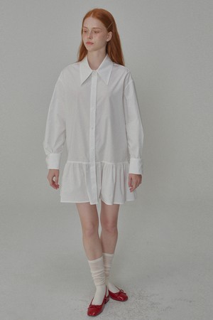 [리퍼브] Cotton shirring mini shirt dress_White