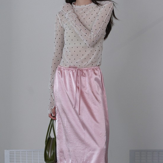 Frill midi satin skirt_Pink