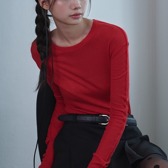 See-Through Wool Jersey T-shirt_Red