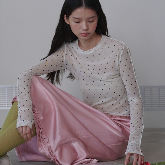 Dot See-through Long Sleeve MeshTop_Ivory