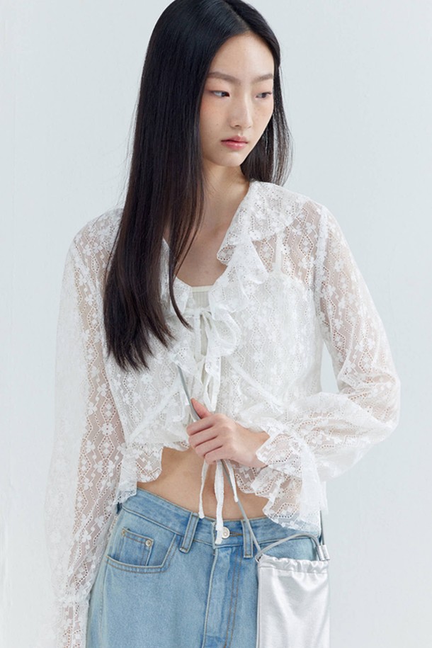 OPENING SUNSHINE - 블라우스 - Ruffle Lace Feminine Blouse_White