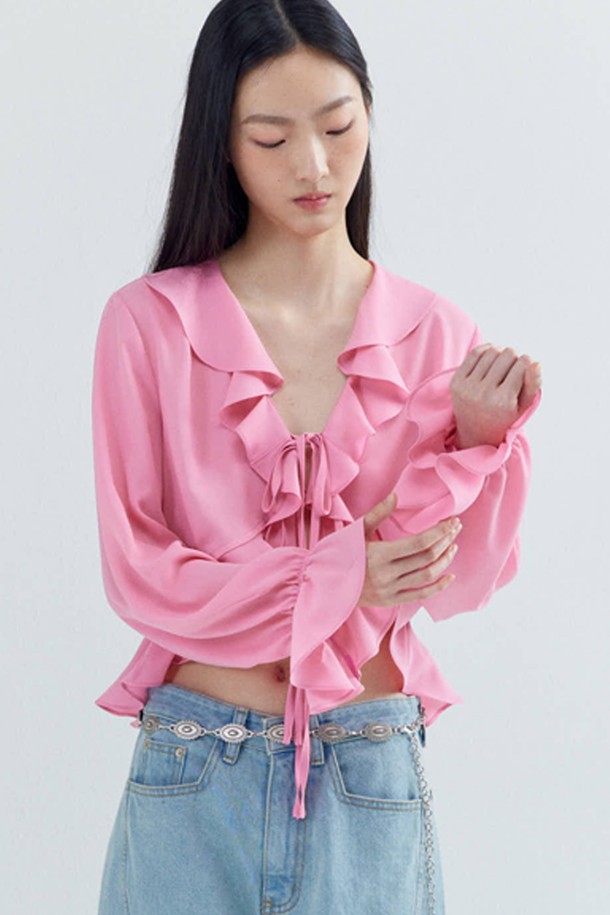 OPENING SUNSHINE - 블라우스 - Ruffle Feminine Chiffon Blouse_Pink