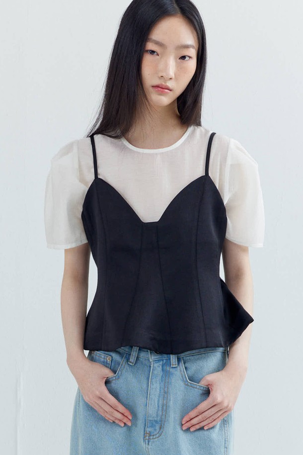 OPENING SUNSHINE - 베스트 - Satin Peplum Bustier_Black