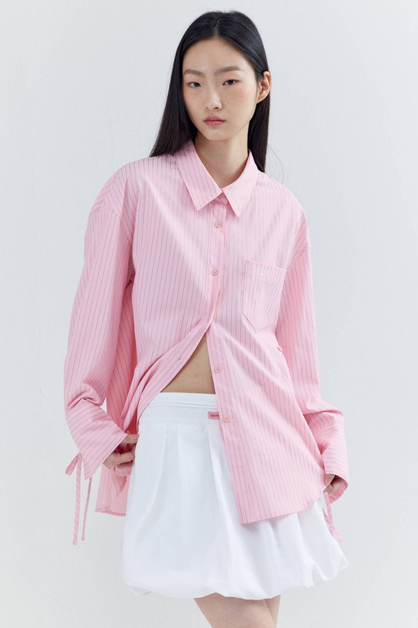 OPENING SUNSHINE - 셔츠 - Embroidery-pointed Stripe Ribbon Shirts_Pink