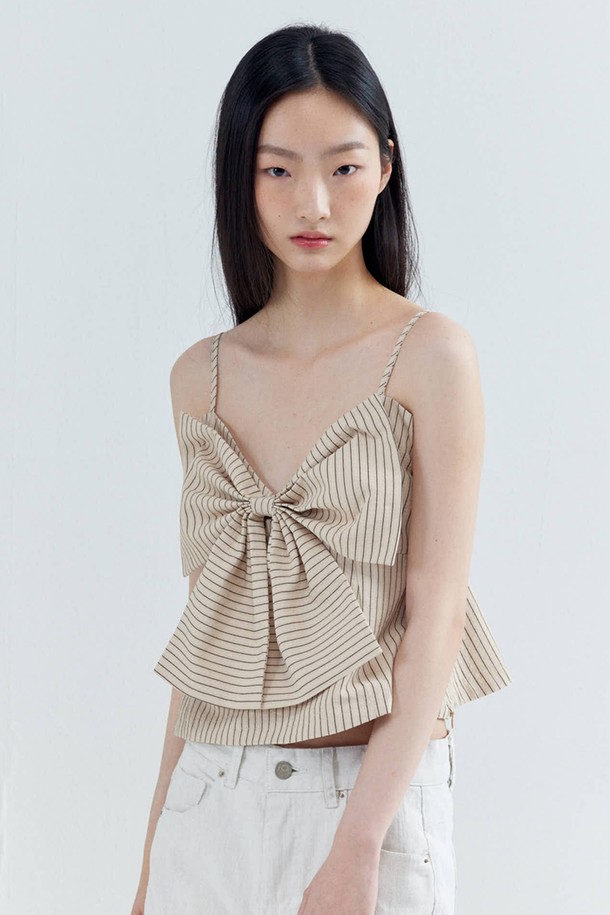 OPENING SUNSHINE - 베스트 - Big Ribbon Peplum Bustier_Stripe Beige