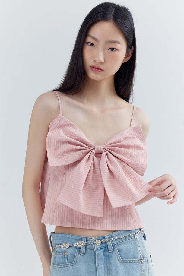 OPENING SUNSHINE - 베스트 - Big Ribbon Peplum Bustier_Stripe Pink