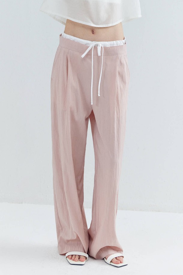 OPENING SUNSHINE - 롱/미디팬츠 - Double-waist Silky Wide Pants_Indie Pink