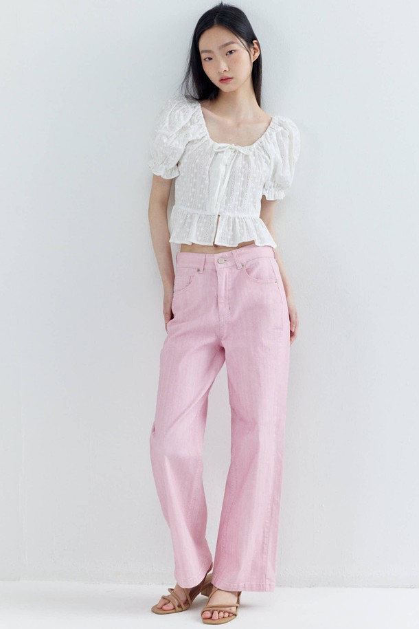 OPENING SUNSHINE - 롱/미디팬츠 - Semi Wide Color Denim Pants_Pink